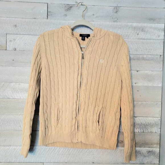 Chaps vintage women's size large, cream zip up cable knit sweater. Preppy. - Picture 1 of 6
